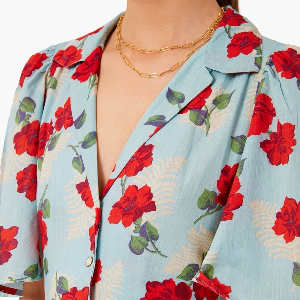 The Great Bridge Floral Midi Dress Blue Red Cotton Size 0 / XS - Picture 8 of 15